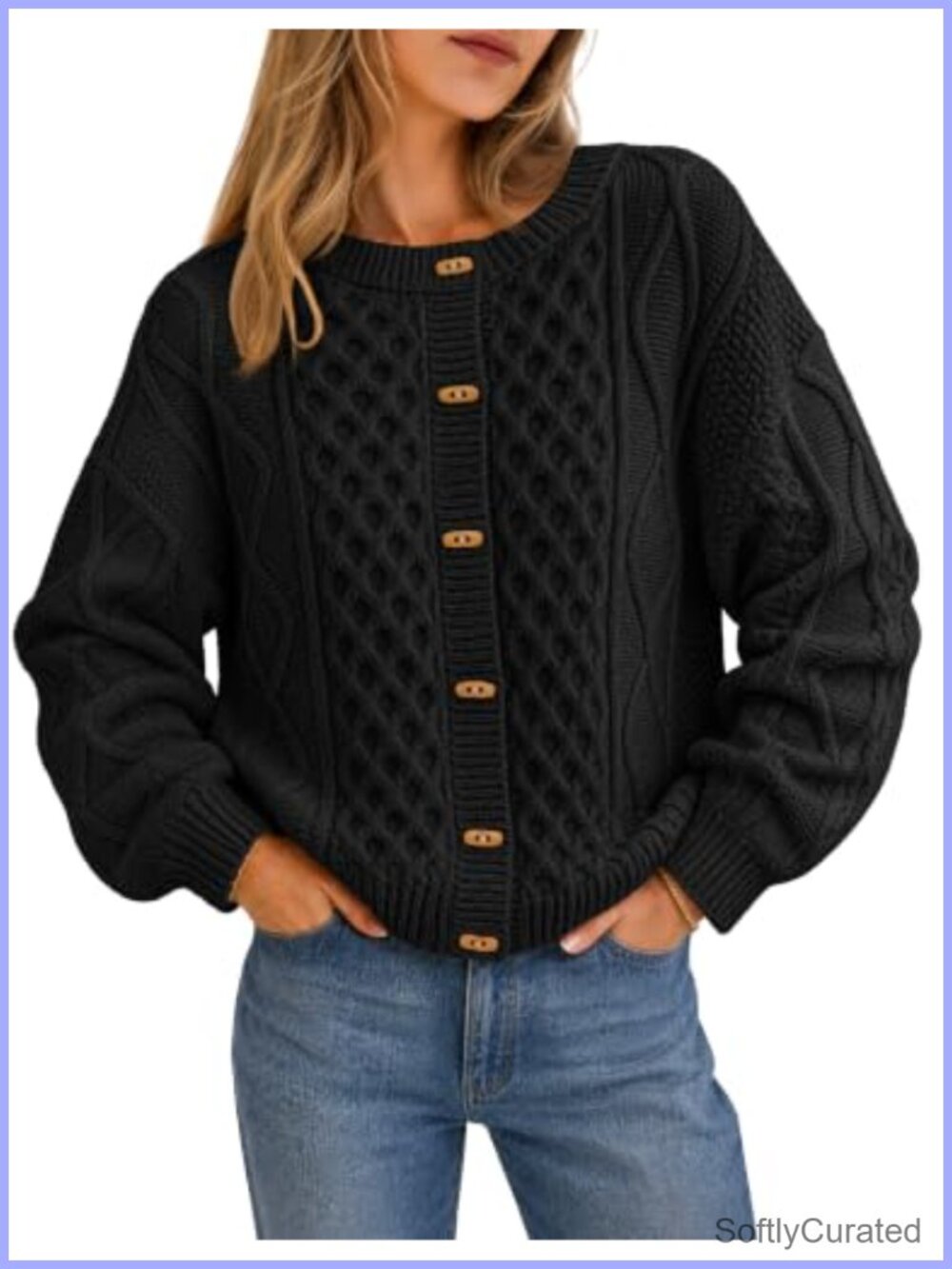 Chunky Cable Knit Button Up Cardigan Sweater Loose Fit Fall Winter